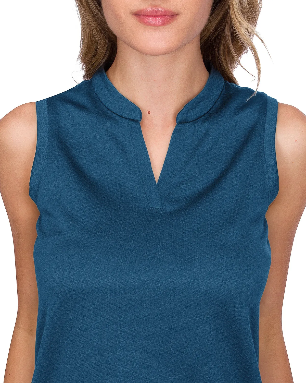Women's Waffle-Textured Collarless Golf Polo
