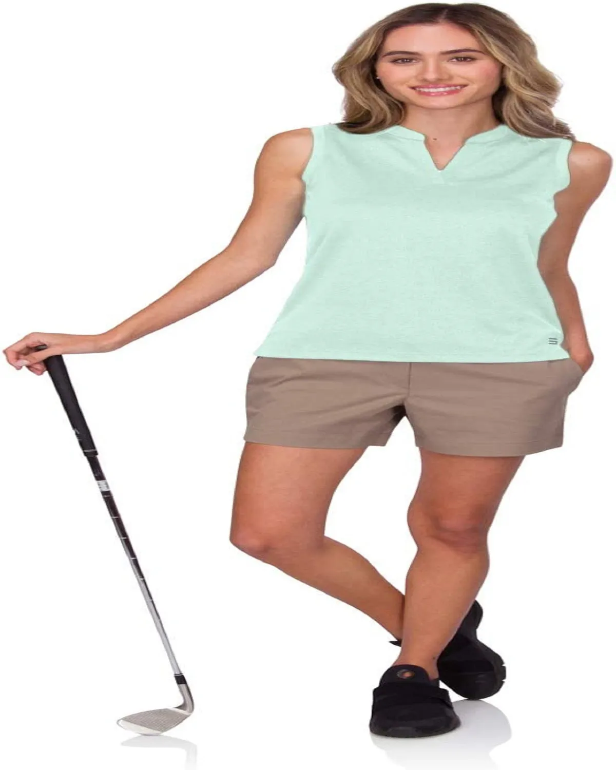 Women's Waffle-Textured Collarless Golf Polo