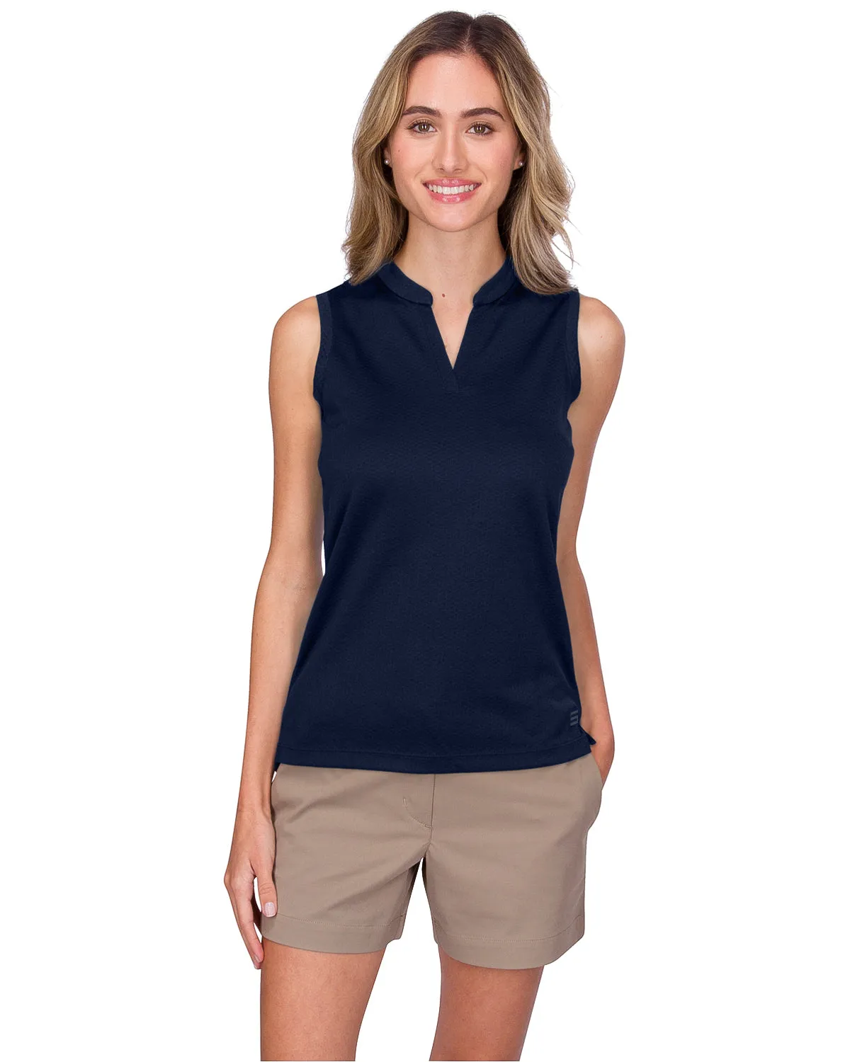 Women's Waffle-Textured Collarless Golf Polo