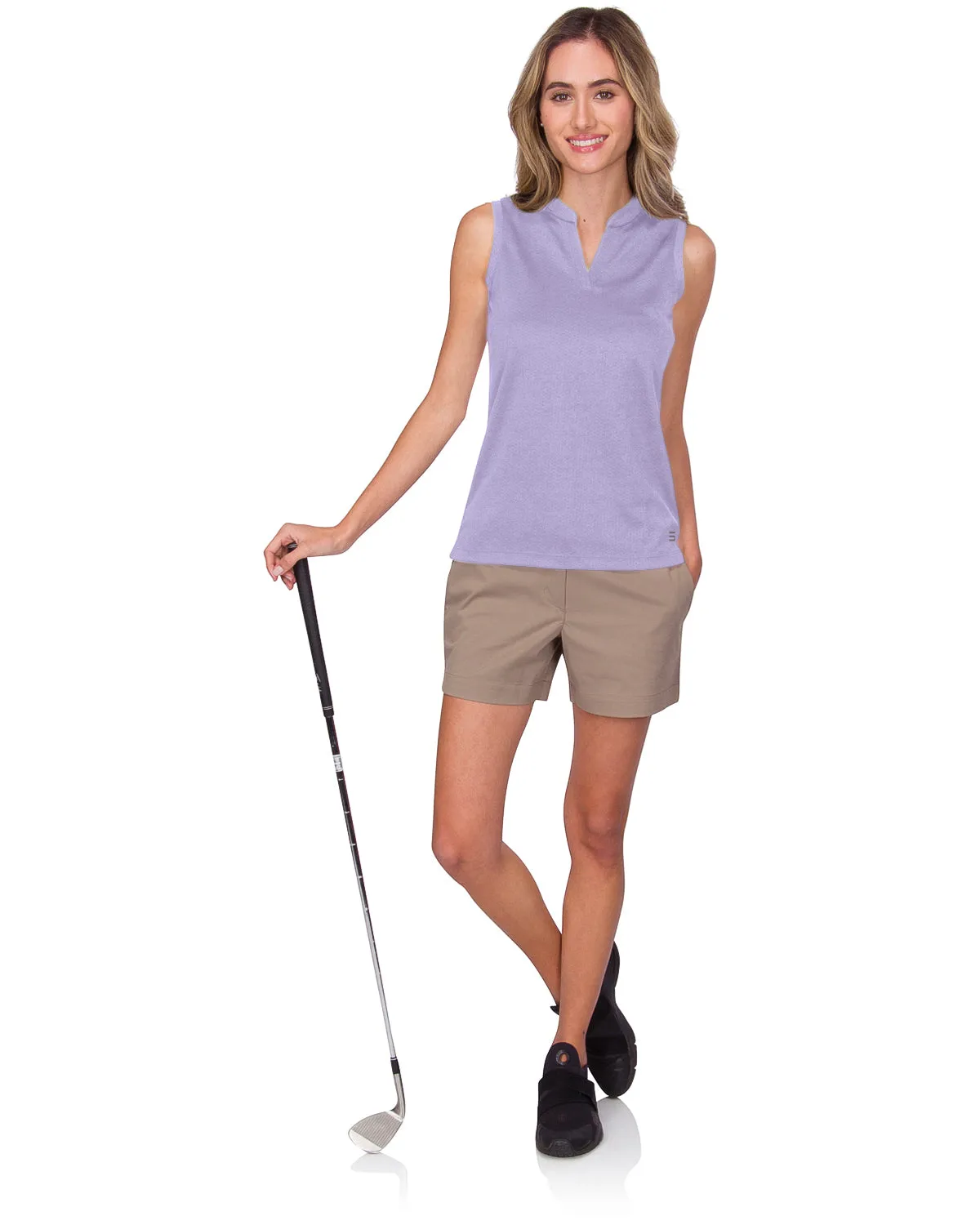 Women's Waffle-Textured Collarless Golf Polo