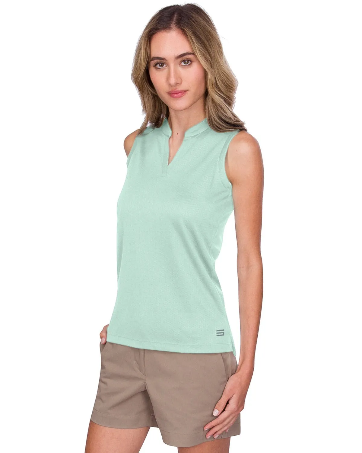 Women's Waffle-Textured Collarless Golf Polo